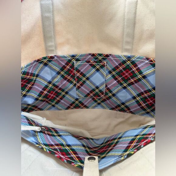 Lands End Canvas Tote Bag Snowflake Plaid Holiday Sequin Christmas Cotton - Picture 10 of 14